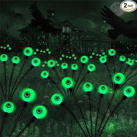 Halloween Outdoor Solar Scary Eyeball Lights,2PACKS 12LED...